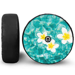 White And Yellow Plumeria In Water Print Tire Cover With Camera Hole