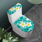 White And Yellow Plumeria In Water Print Toilet Lid And Tank Cover Set