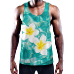 White And Yellow Plumeria In Water Print Training Tank Top