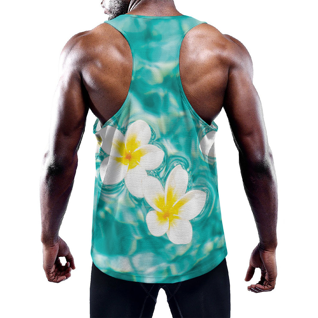 White And Yellow Plumeria In Water Print Training Tank Top