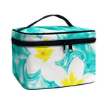 White And Yellow Plumeria In Water Print Travel Makeup Bag