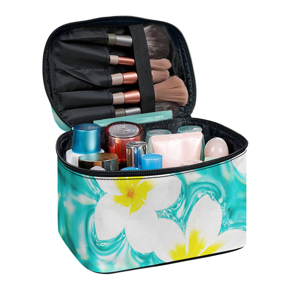 White And Yellow Plumeria In Water Print Travel Makeup Bag