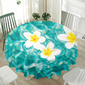 White And Yellow Plumeria In Water Print Waterproof Round Tablecloth