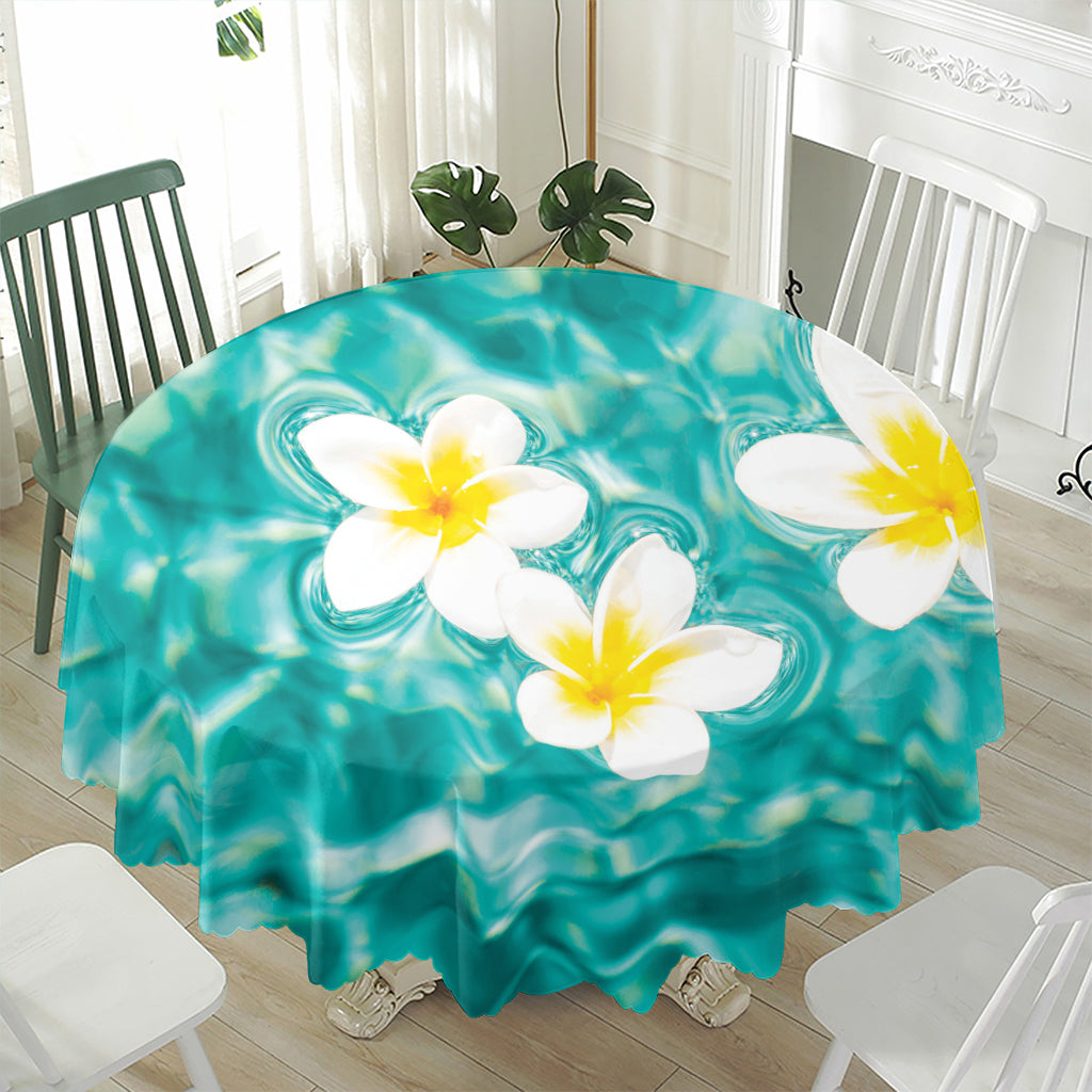 White And Yellow Plumeria In Water Print Waterproof Round Tablecloth