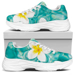White And Yellow Plumeria In Water Print White Chunky Shoes