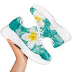 White And Yellow Plumeria In Water Print White Chunky Shoes