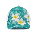 White And Yellow Plumeria In Water Print White Mesh Trucker Cap