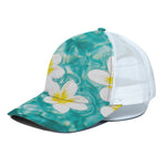 White And Yellow Plumeria In Water Print White Mesh Trucker Cap