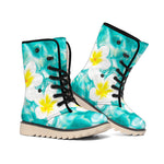 White And Yellow Plumeria In Water Print Winter Boots