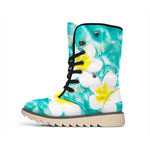 White And Yellow Plumeria In Water Print Winter Boots