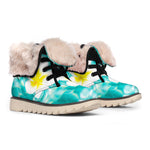 White And Yellow Plumeria In Water Print Winter Boots