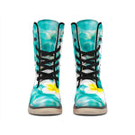White And Yellow Plumeria In Water Print Winter Boots
