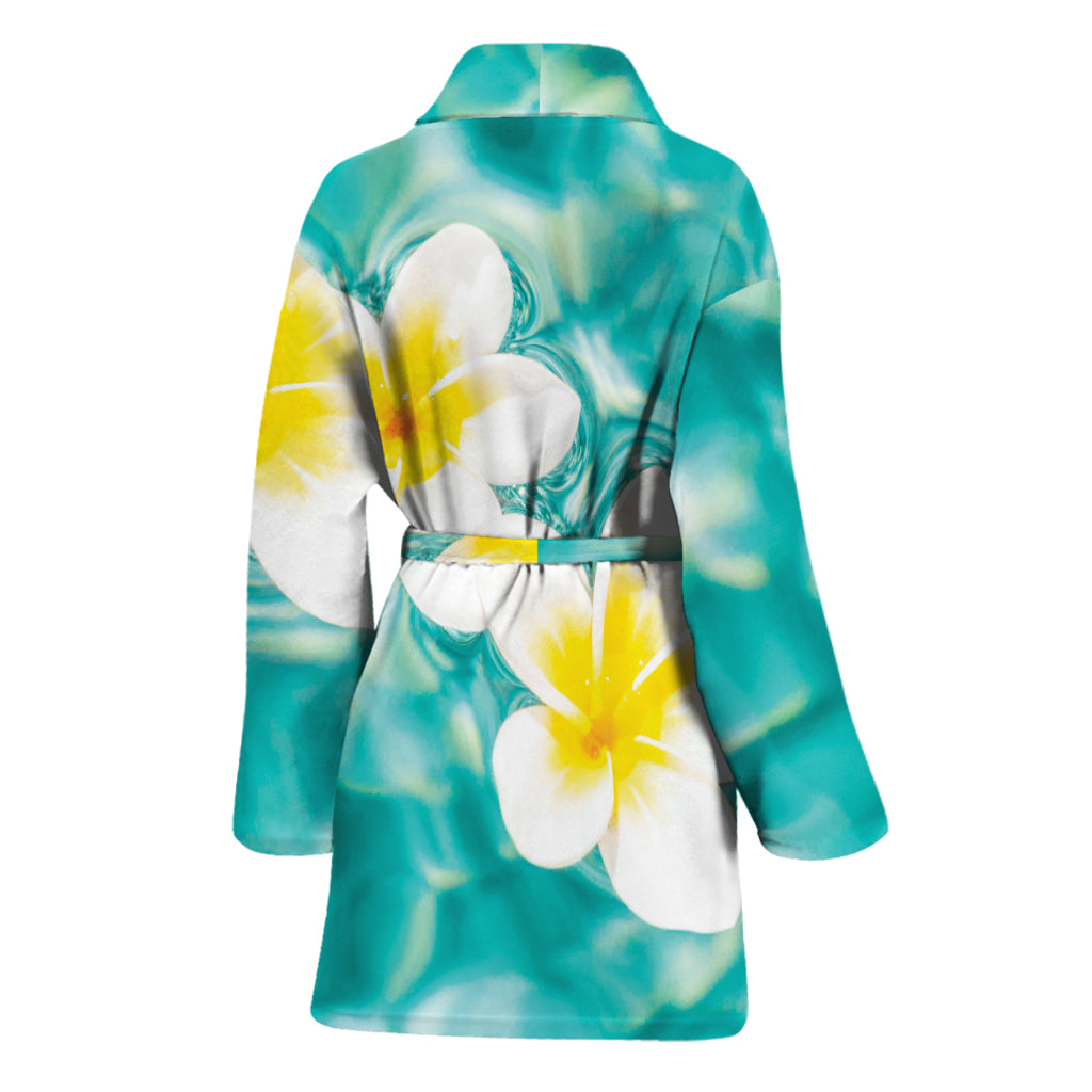 White And Yellow Plumeria In Water Print Women's Bathrobe