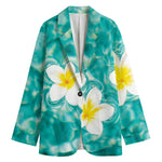 White And Yellow Plumeria In Water Print Women's Blazer