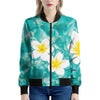 White And Yellow Plumeria In Water Print Women's Bomber Jacket