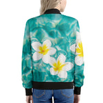 White And Yellow Plumeria In Water Print Women's Bomber Jacket