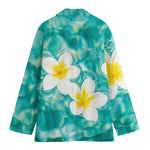 White And Yellow Plumeria In Water Print Women's Cotton Blazer