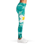 White And Yellow Plumeria In Water Print Women's Leggings