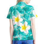 White And Yellow Plumeria In Water Print Women's Polo Shirt