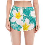 White And Yellow Plumeria In Water Print Women's Split Running Shorts