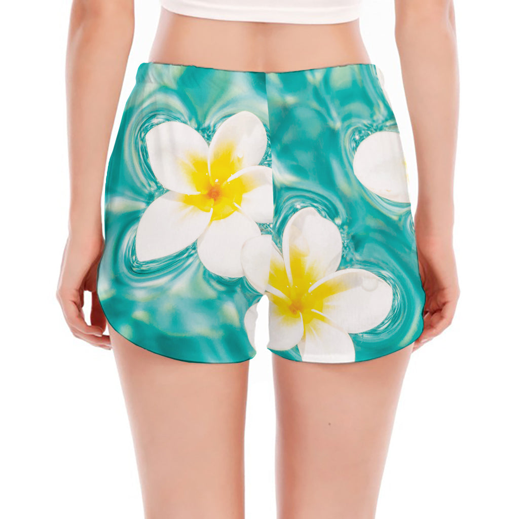 White And Yellow Plumeria In Water Print Women's Split Running Shorts