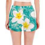 White And Yellow Plumeria In Water Print Women's Split Running Shorts