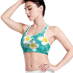 White And Yellow Plumeria In Water Print Women's Sports Bra