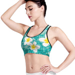 White And Yellow Plumeria In Water Print Women's Sports Bra