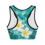 White And Yellow Plumeria In Water Print Women's Sports Bra