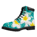 White And Yellow Plumeria In Water Print Work Boots