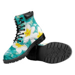 White And Yellow Plumeria In Water Print Work Boots