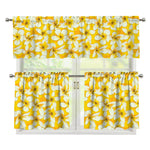 White And Yellow Plumeria Pattern Print 3 Piece Kitchen Curtains