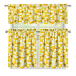 White And Yellow Plumeria Pattern Print 3 Piece Kitchen Curtains