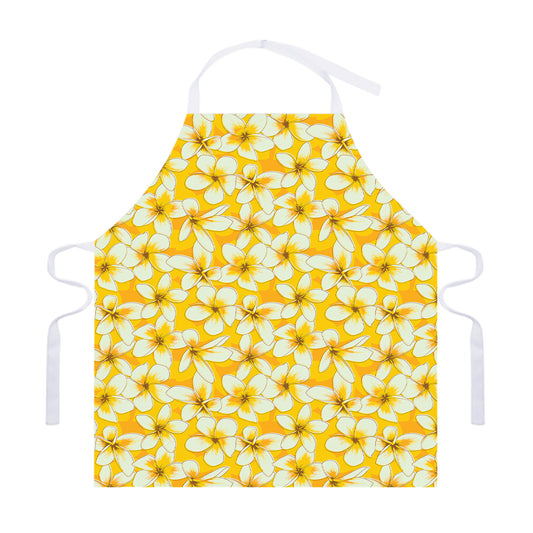 White And Yellow Plumeria Pattern Print Adjustable Apron