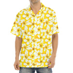 White And Yellow Plumeria Pattern Print Aloha Shirt