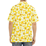 White And Yellow Plumeria Pattern Print Aloha Shirt