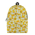 White And Yellow Plumeria Pattern Print School Backpack