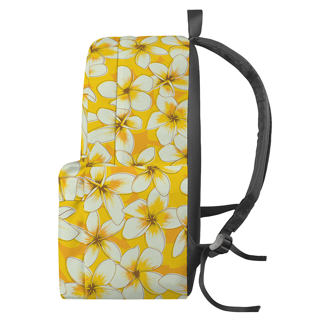 White And Yellow Plumeria Pattern Print Backpack