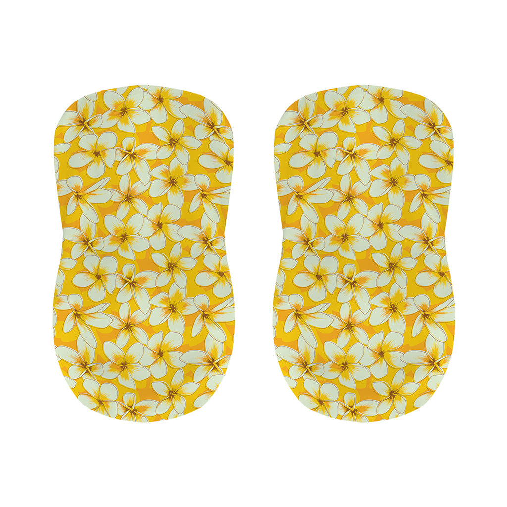 White And Yellow Plumeria Pattern Print Bar Stool Covers