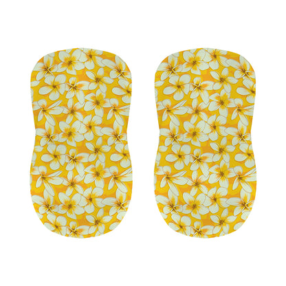 White And Yellow Plumeria Pattern Print Bar Stool Covers
