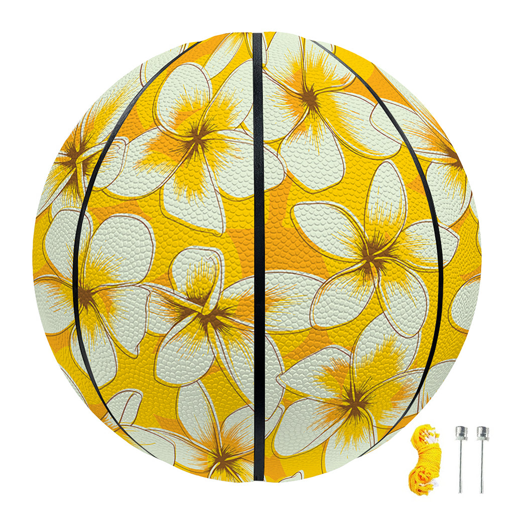 White And Yellow Plumeria Pattern Print Basketball