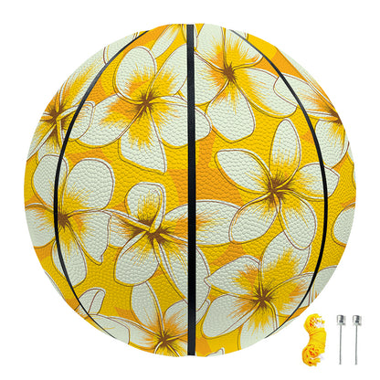 White And Yellow Plumeria Pattern Print Basketball