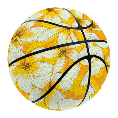 White And Yellow Plumeria Pattern Print Basketball