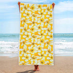 White And Yellow Plumeria Pattern Print Beach Towel