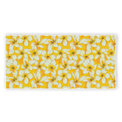 White And Yellow Plumeria Pattern Print Beach Towel