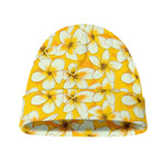 White And Yellow Plumeria Pattern Print Beanie