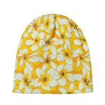 White And Yellow Plumeria Pattern Print Beanie