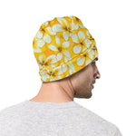 White And Yellow Plumeria Pattern Print Beanie