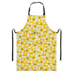 White And Yellow Plumeria Pattern Print Bib Apron With Pocket