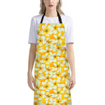 White And Yellow Plumeria Pattern Print Bib Apron With Pocket